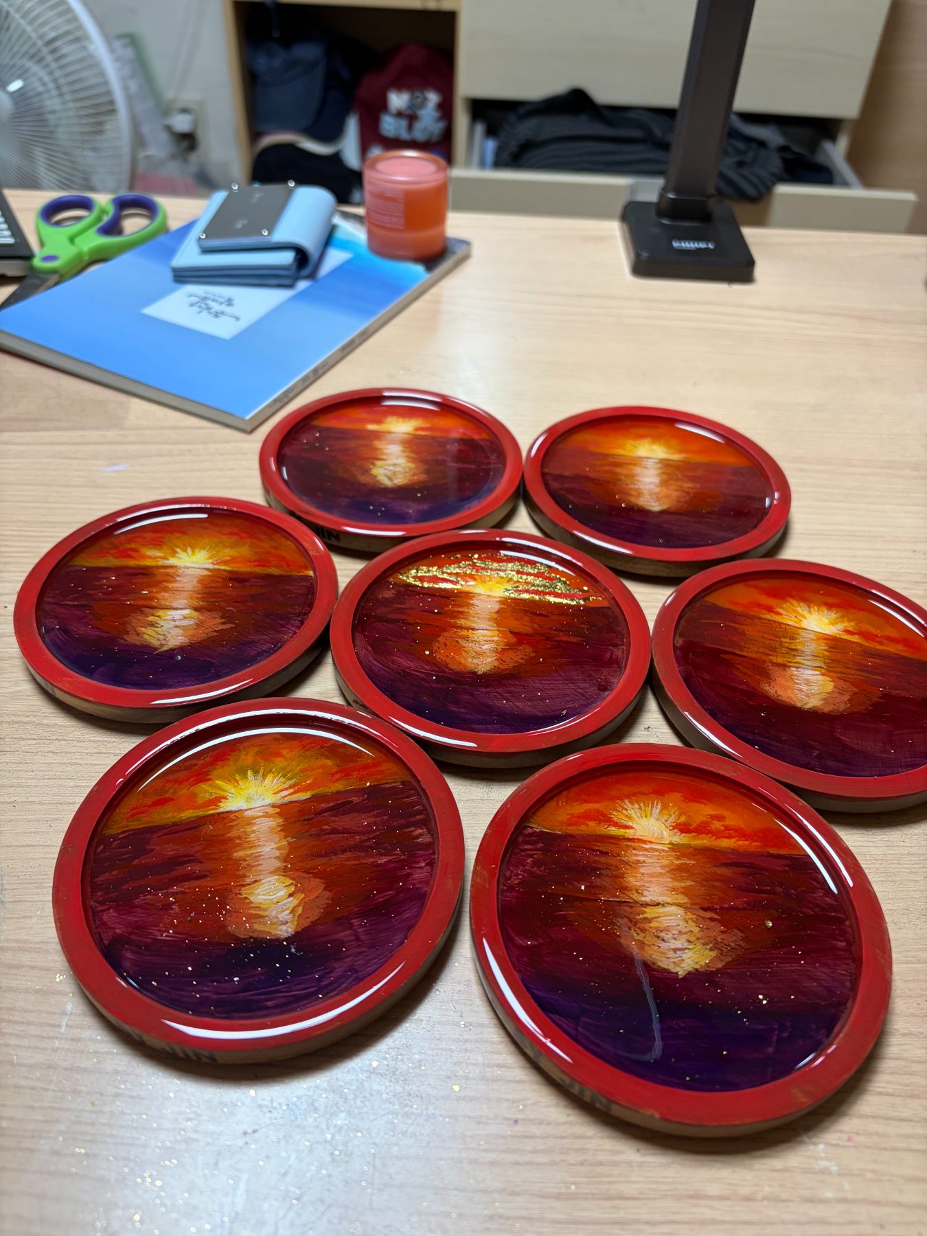 Sunset coasters curing